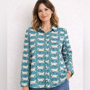 Compañía Fantástica Animal Print Button Front Blouse L Artsy Viscose Top
